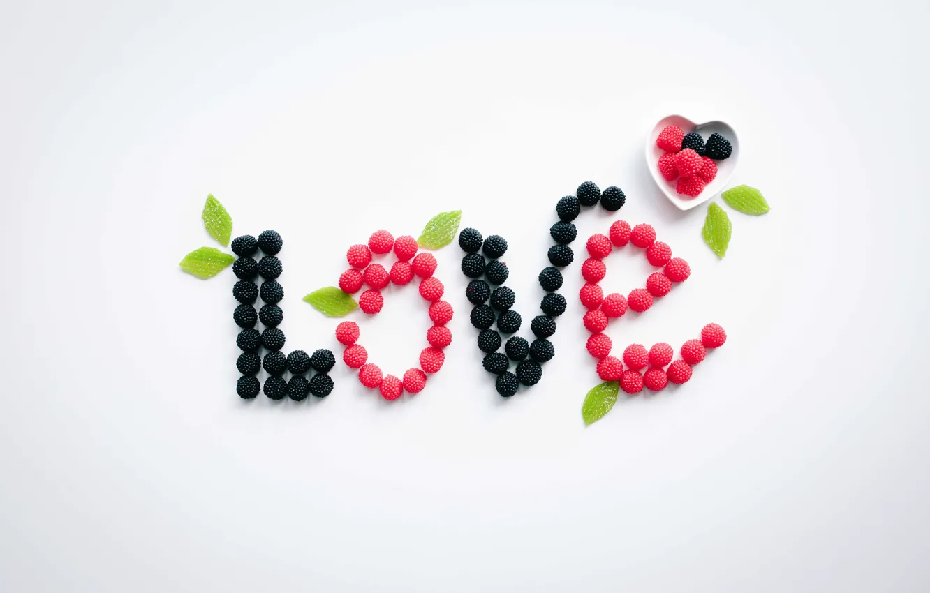 Photo wallpaper love, berries, food, words