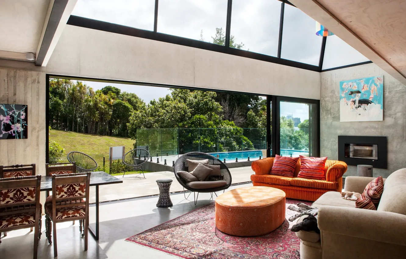 Photo wallpaper design, style, Villa, interior, pool, New Zealand, Auckland, New Zealand