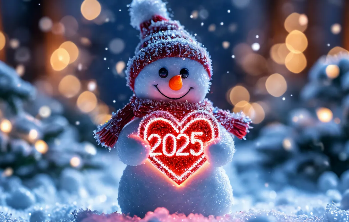 Photo wallpaper new year, snowman, 2025