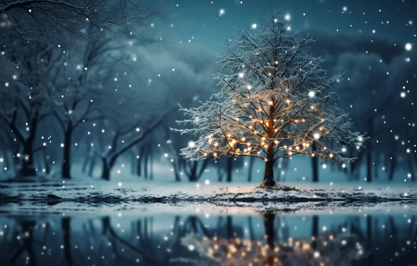 Photo wallpaper winter, snow, new year, Christmas, Christmas, winter, snow, tree