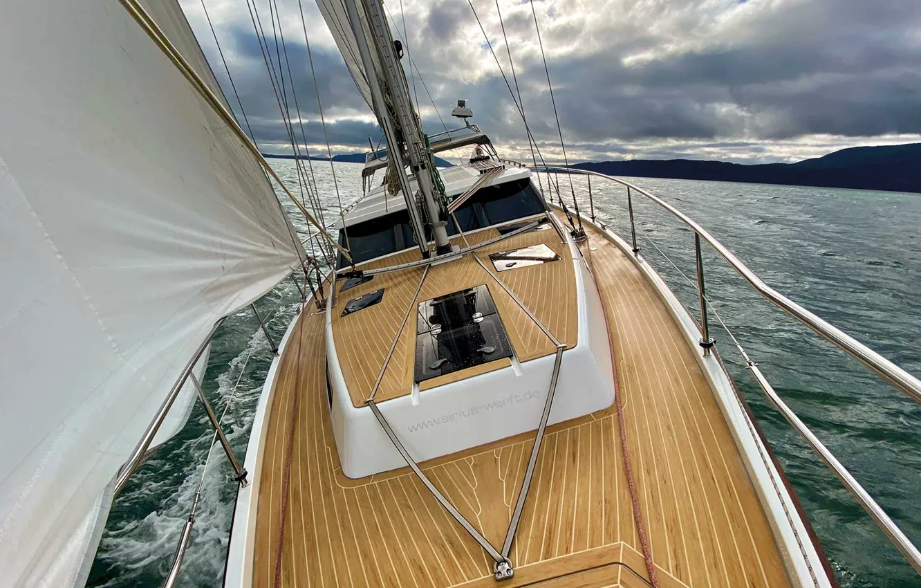 Photo wallpaper sea, the way, the wind, coast, yacht, sail, Feature, roll