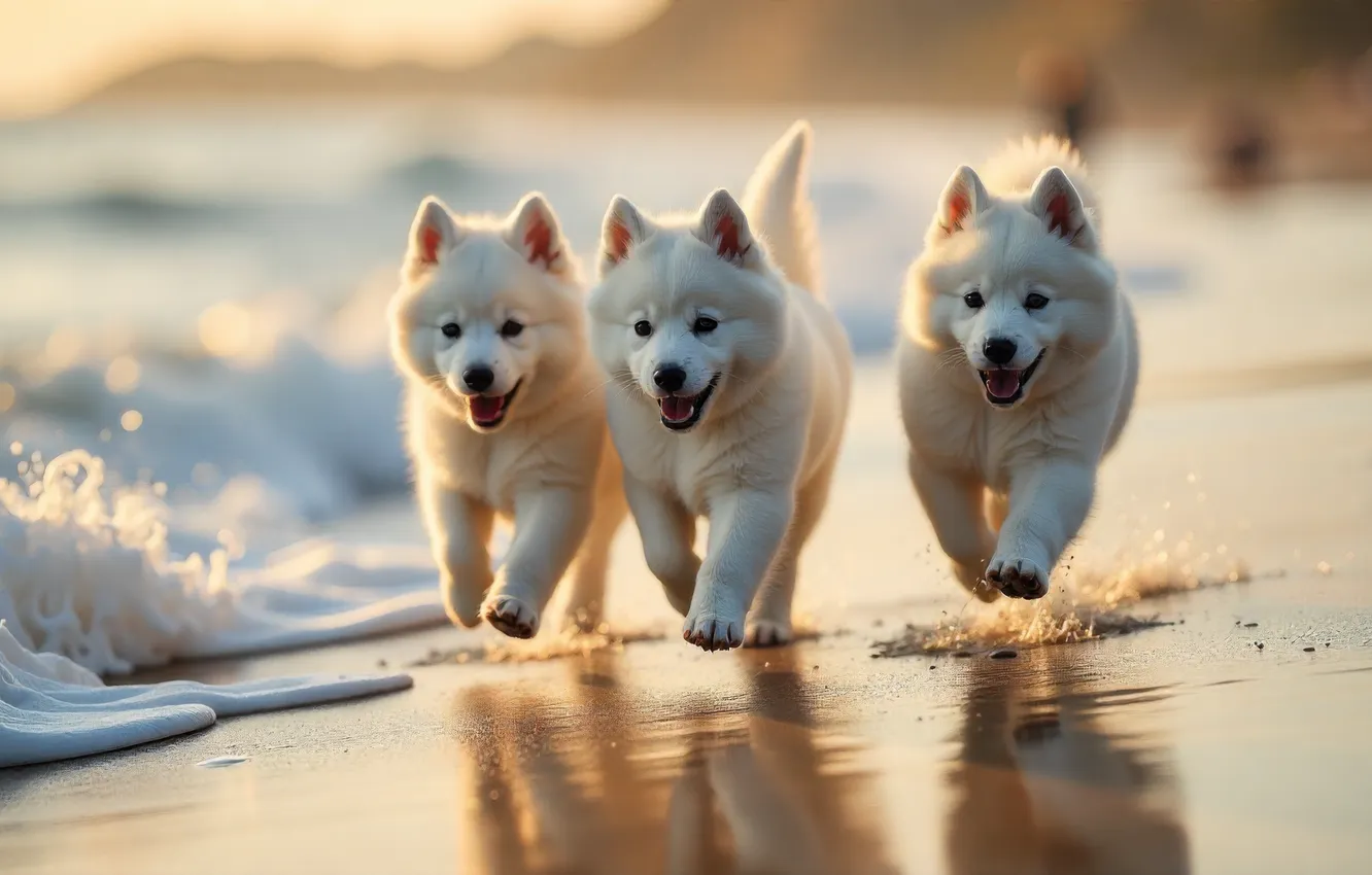 Photo wallpaper sand, sea, wave, look, light, reflection, shore, morning