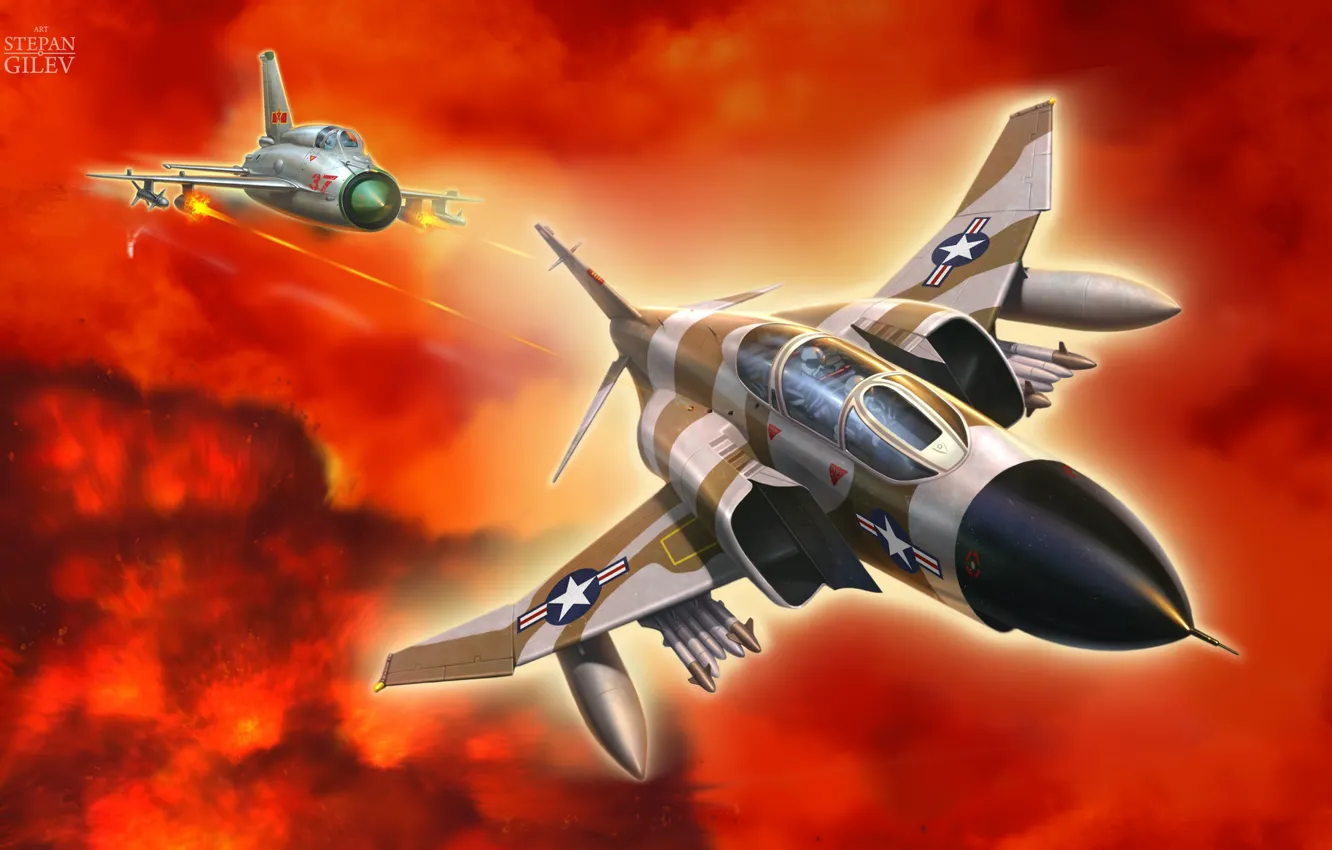 Photo wallpaper clouds, aviation, battle, art, the plane, fragment, boys, Stepan Gilev