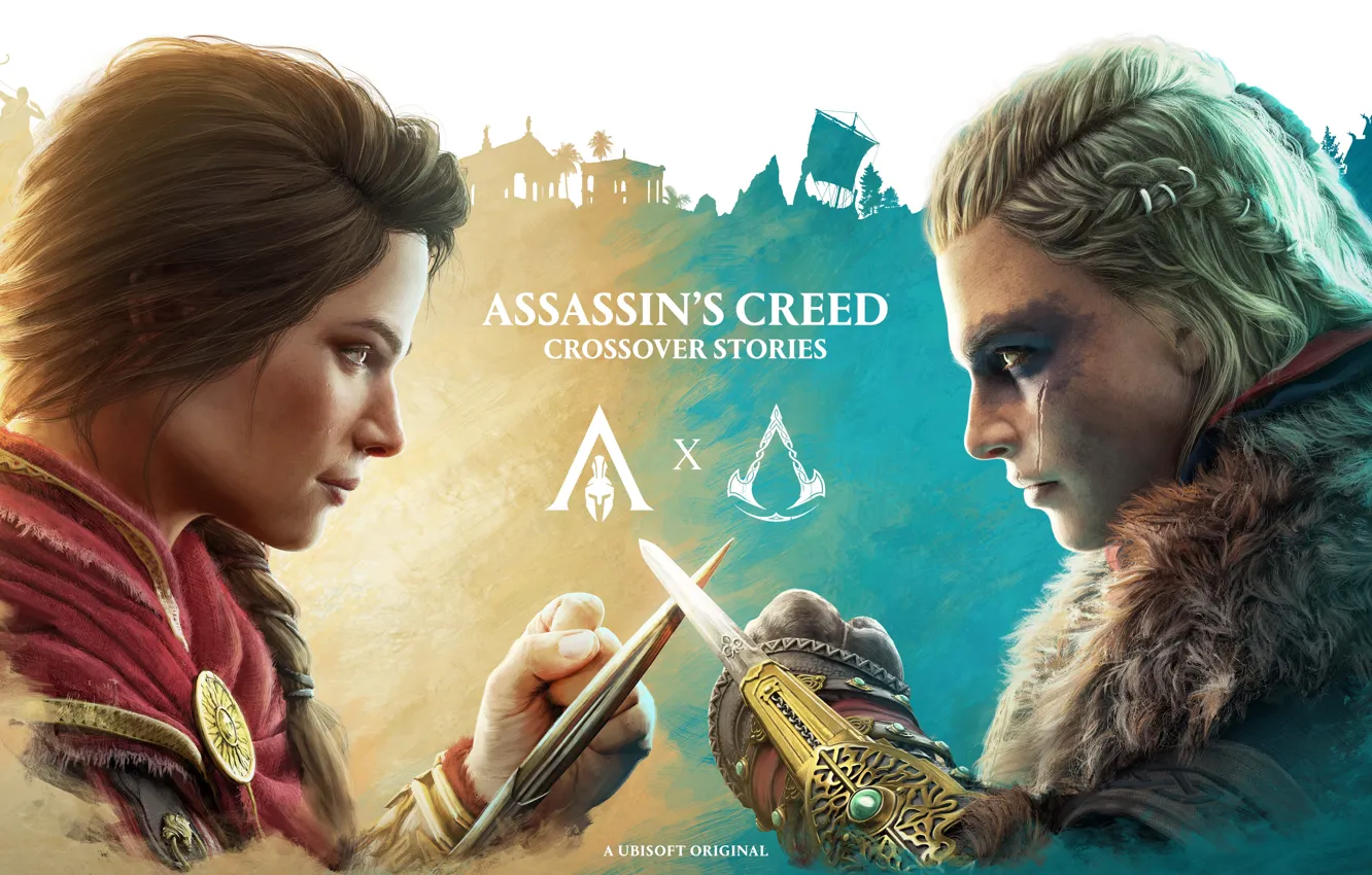 Photo wallpaper Cassandra, Kassandra, Assassin Creed, Assassin's Creed: Odyssey, Assassin's Creed Valhalla, Elvor, Elvor without a beard, …