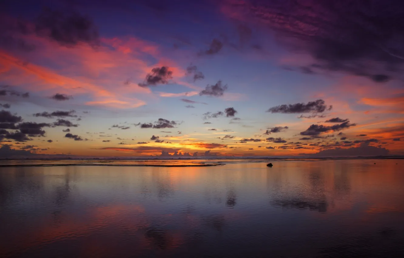 Photo wallpaper the sky, lake, reflection, dawn