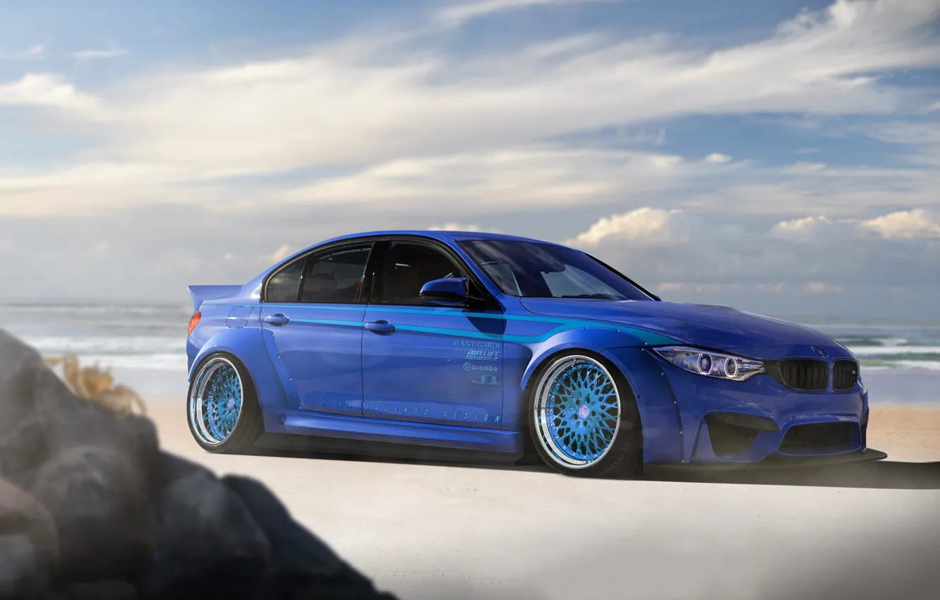 Photo wallpaper BMW, Car, Blue, Stance, Low