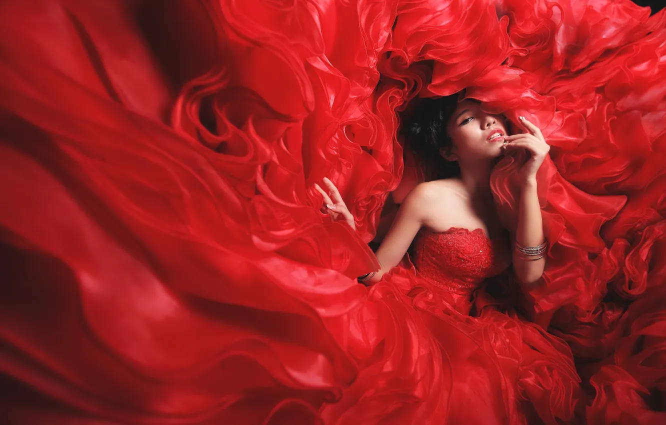 Photo wallpaper girl, red, dress