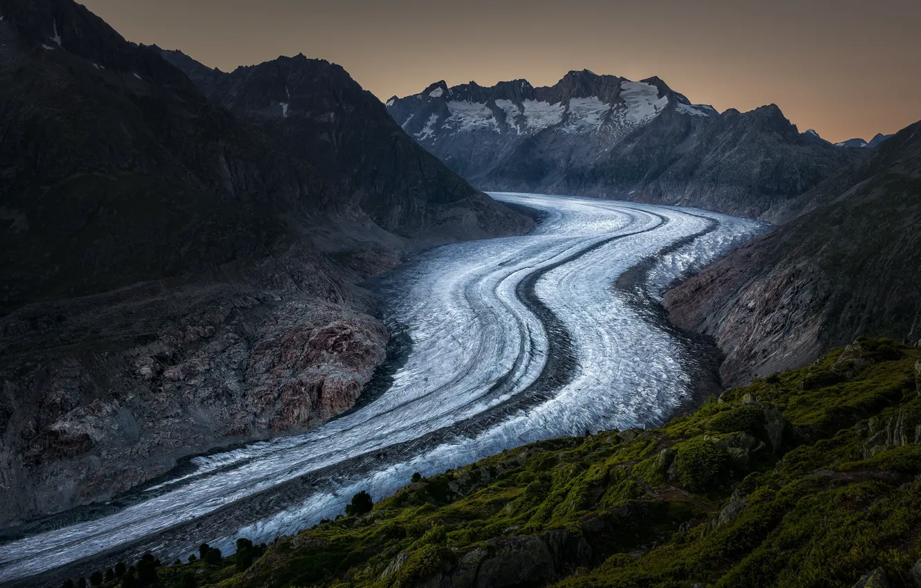 Photo wallpaper winter, mountains, river
