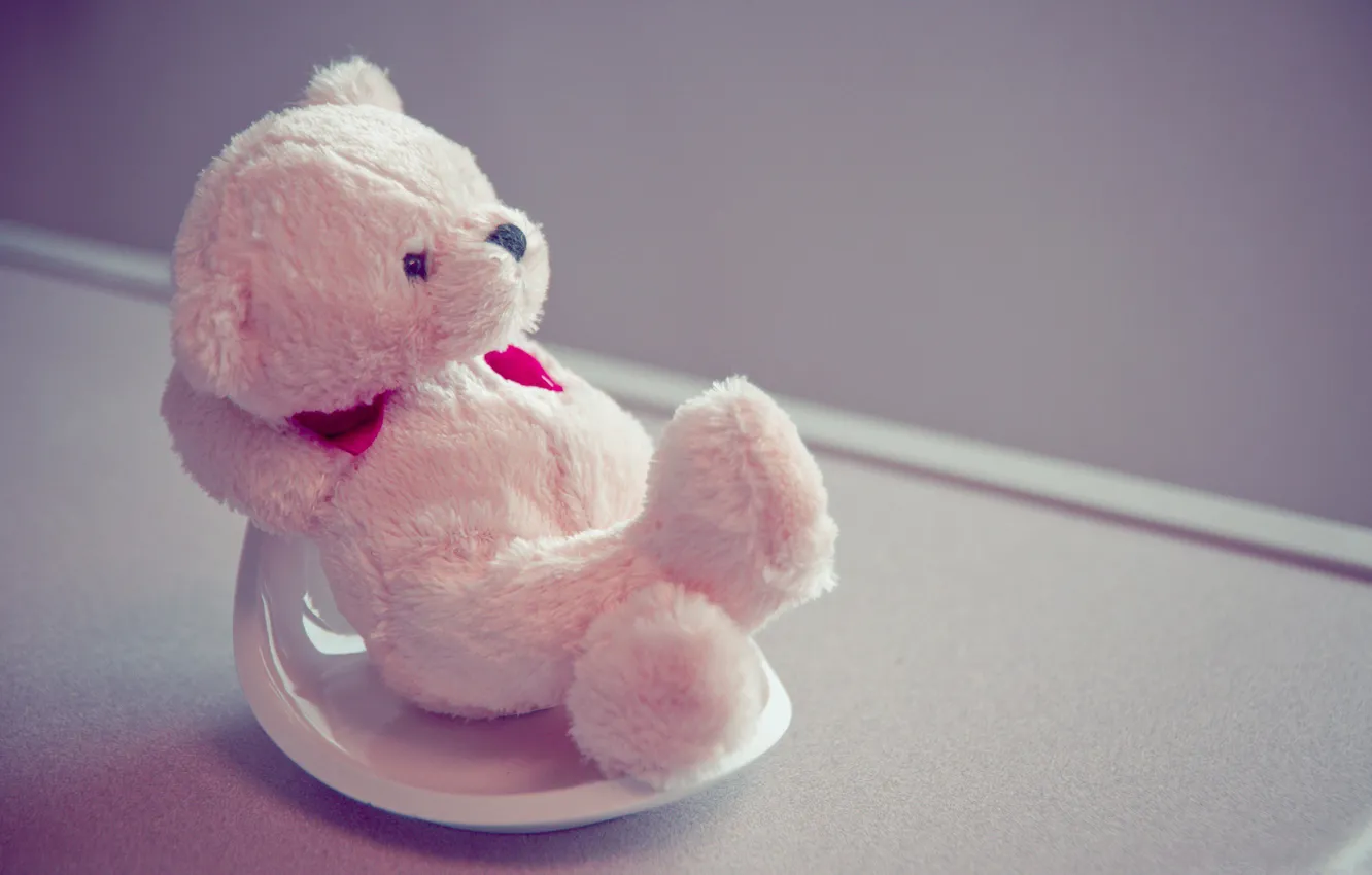 Photo wallpaper pink, toy, heart, cute, bear, sitting, raspberry