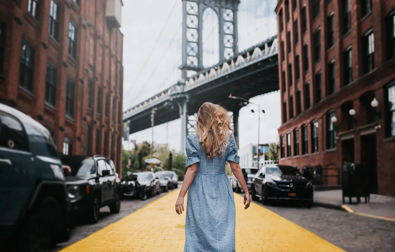 Photo wallpaper girl, bridge, mood, street, building, New York, track