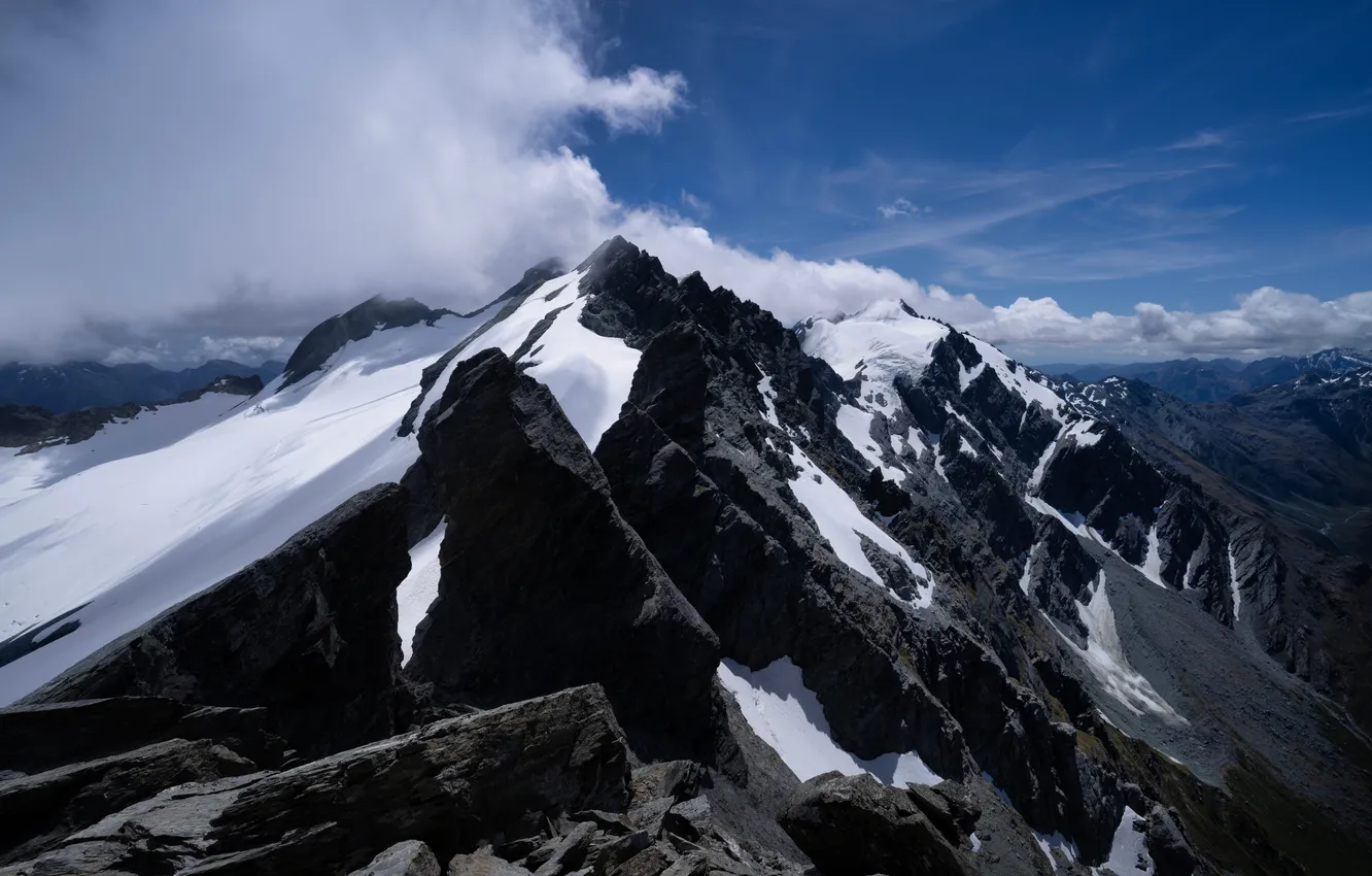 Photo wallpaper snow, mountains, rocks, New Zealand