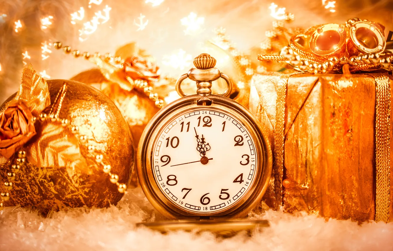 Photo wallpaper watch, gifts, New year, gold, New Year