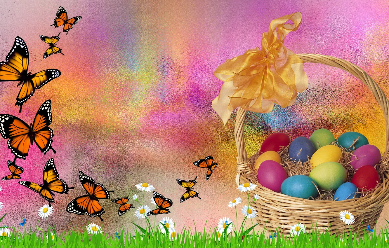 Photo wallpaper butterfly, eggs, Easter, the Wallpapers