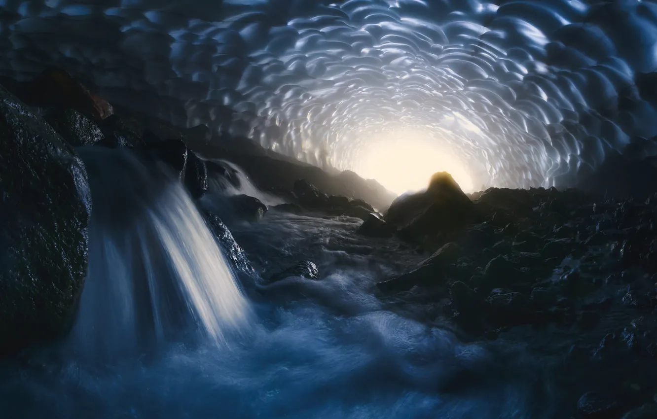 Photo wallpaper ice, lake, cave, Kamchatka, photo, ice, Anton Rostovskiy