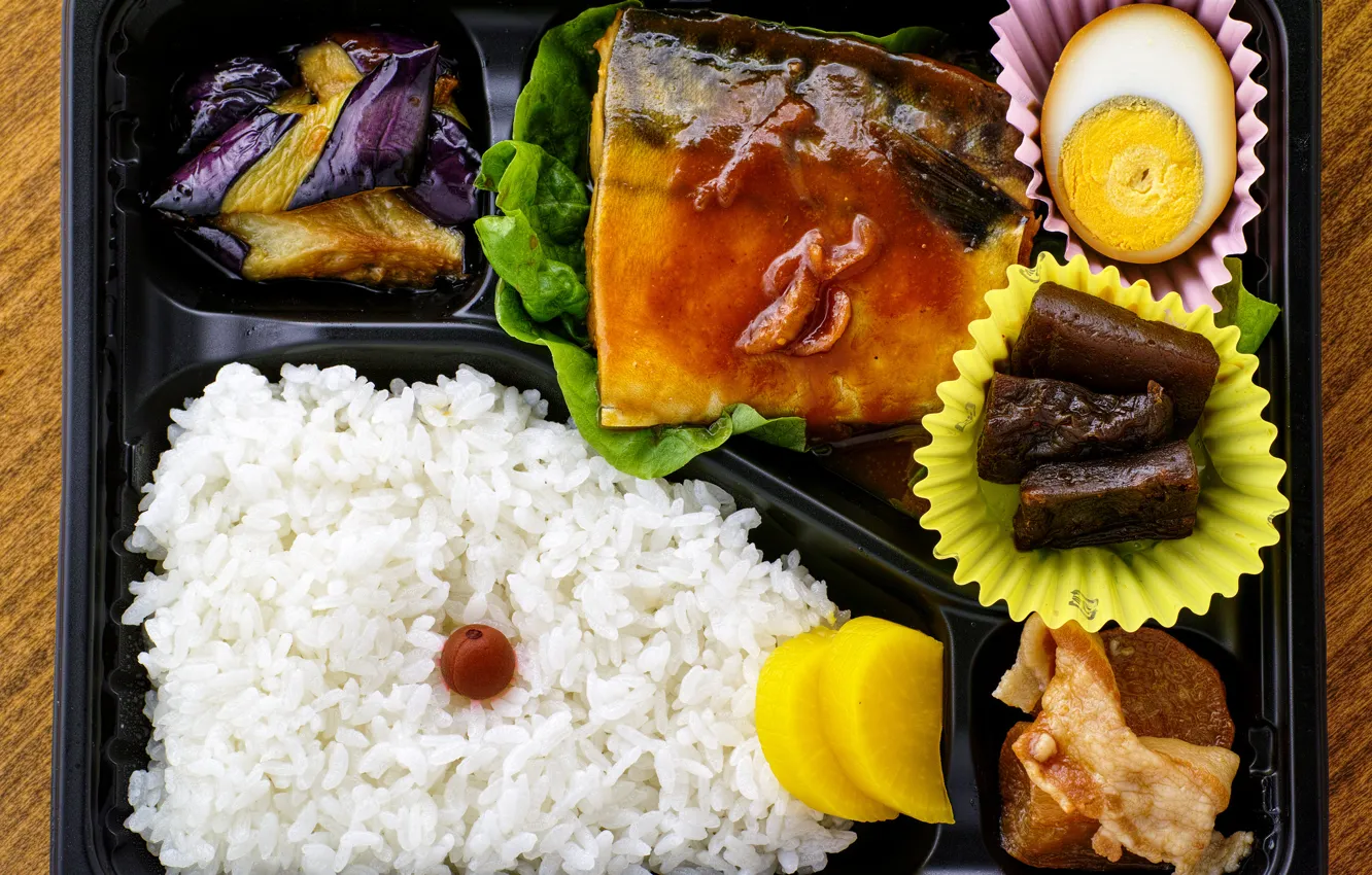Photo wallpaper food, eggs, fish, tray, garnish