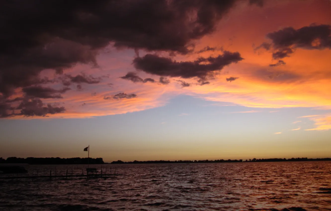 Photo wallpaper the sky, clouds, sunset, nature, lake, sky, nature, sunset