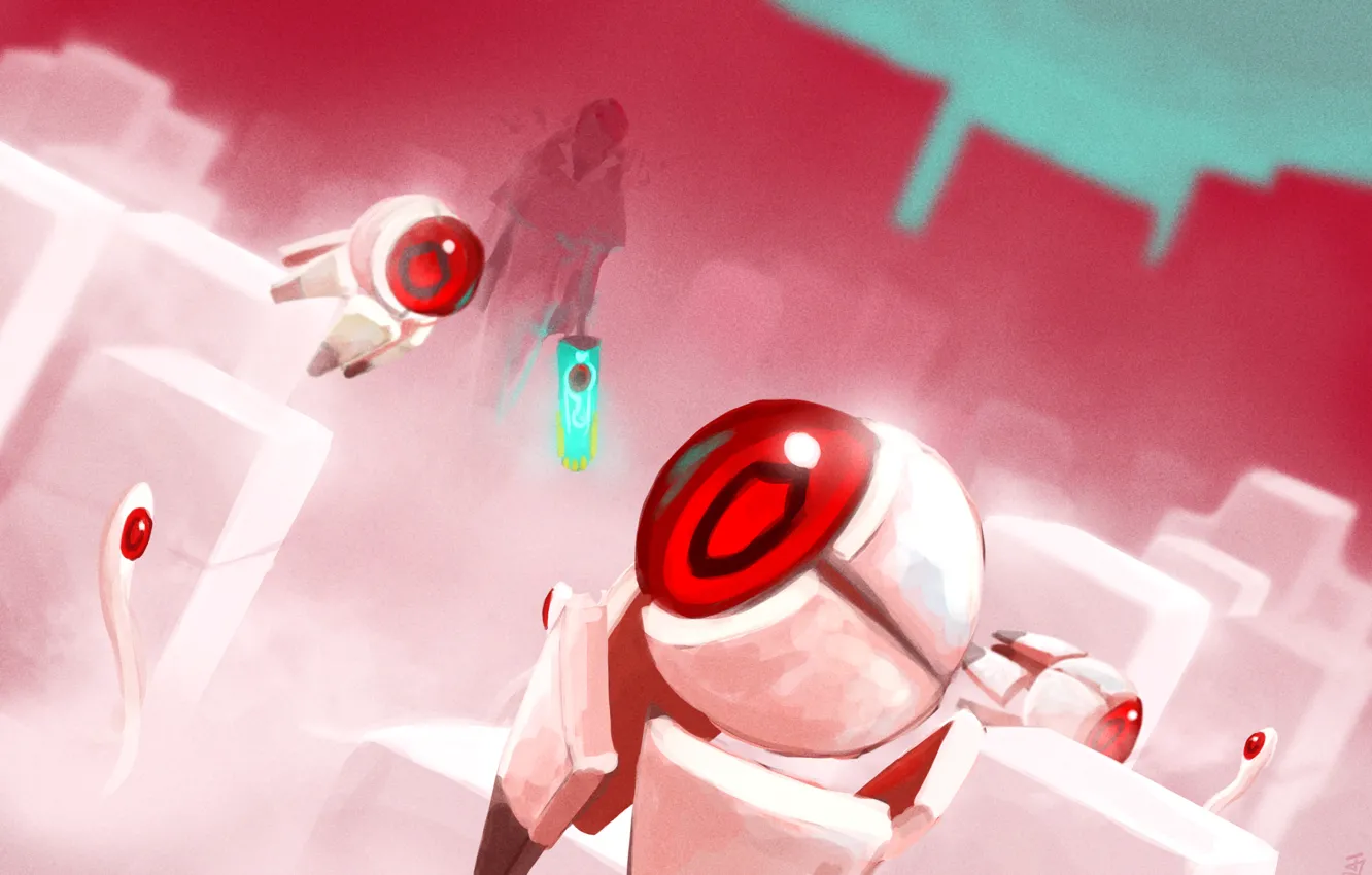 Photo wallpaper girl, sword, silhouette, art, red, process, Transistor, jeffufu