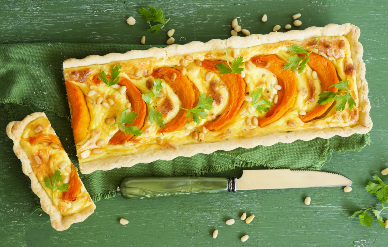 Photo wallpaper knife, seeds, cakes, pumpkin pie