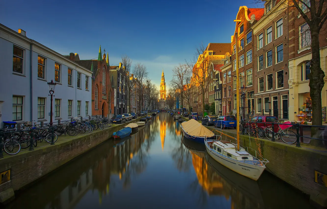 Photo wallpaper boat, home, Amsterdam, channel, Netherlands