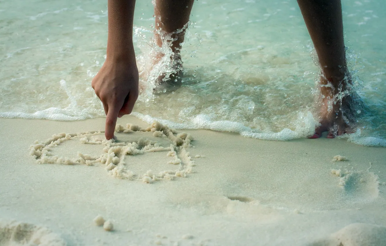 Photo wallpaper water, heart, hands