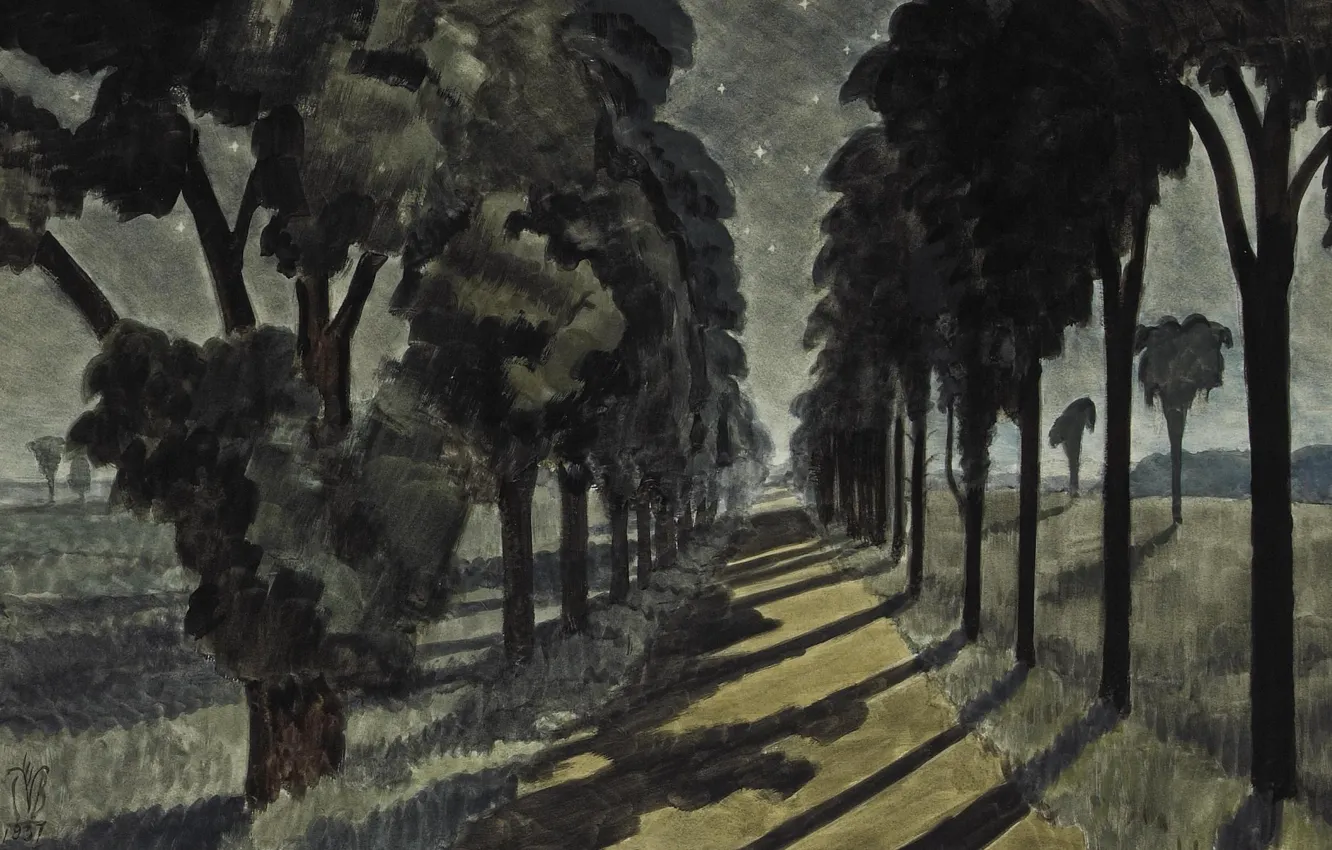 Photo wallpaper Moonlight, 1937, Charles Ephraim Burchfield, Along a Country Road