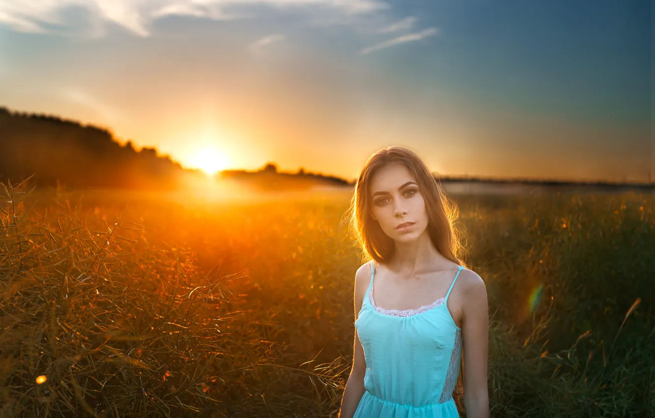 Photo wallpaper girl, sunset, Dasha, eyes, view, beauty, mood, russian