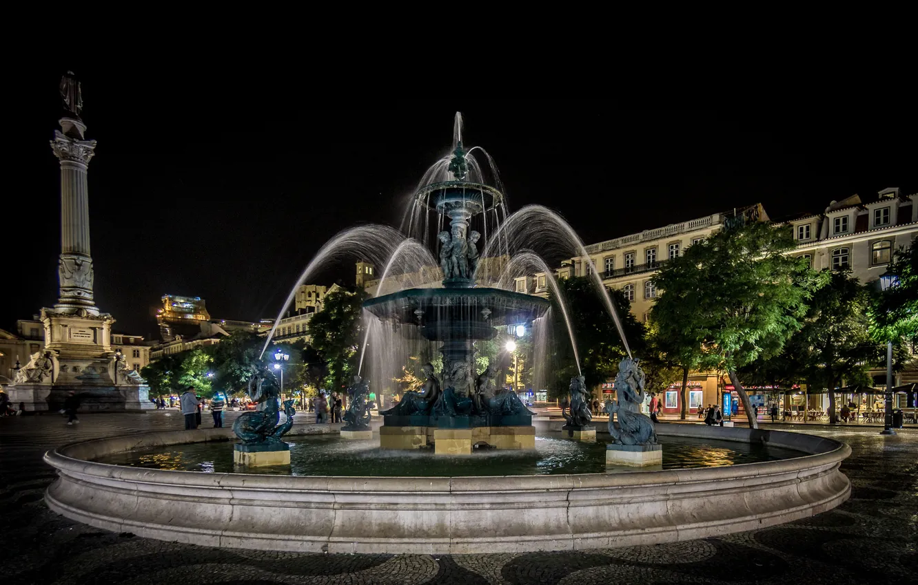 Photo wallpaper fountain, Portugal, Lisbon, Rossio, square Dom Pedro IV