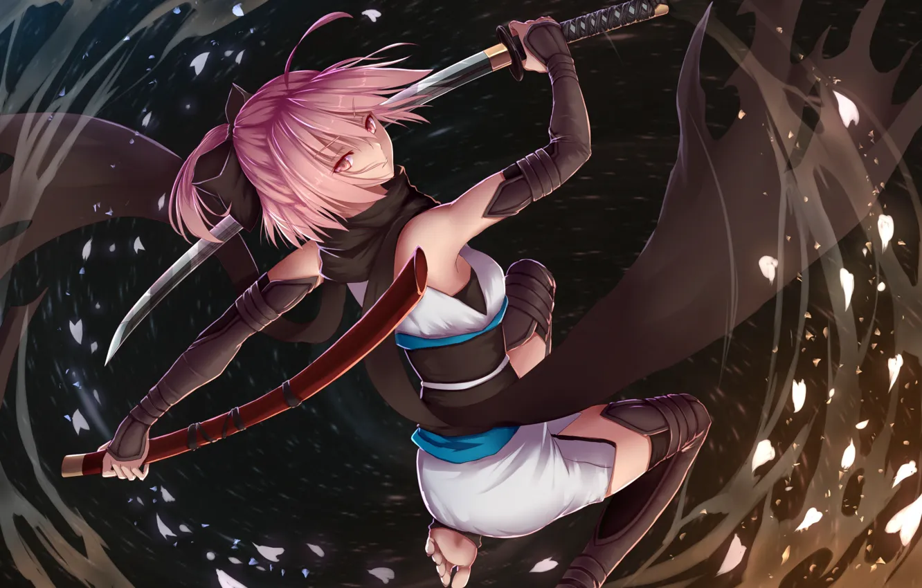 Photo wallpaper girl, sword, hat, anime, stripes, crossover, ken, blade