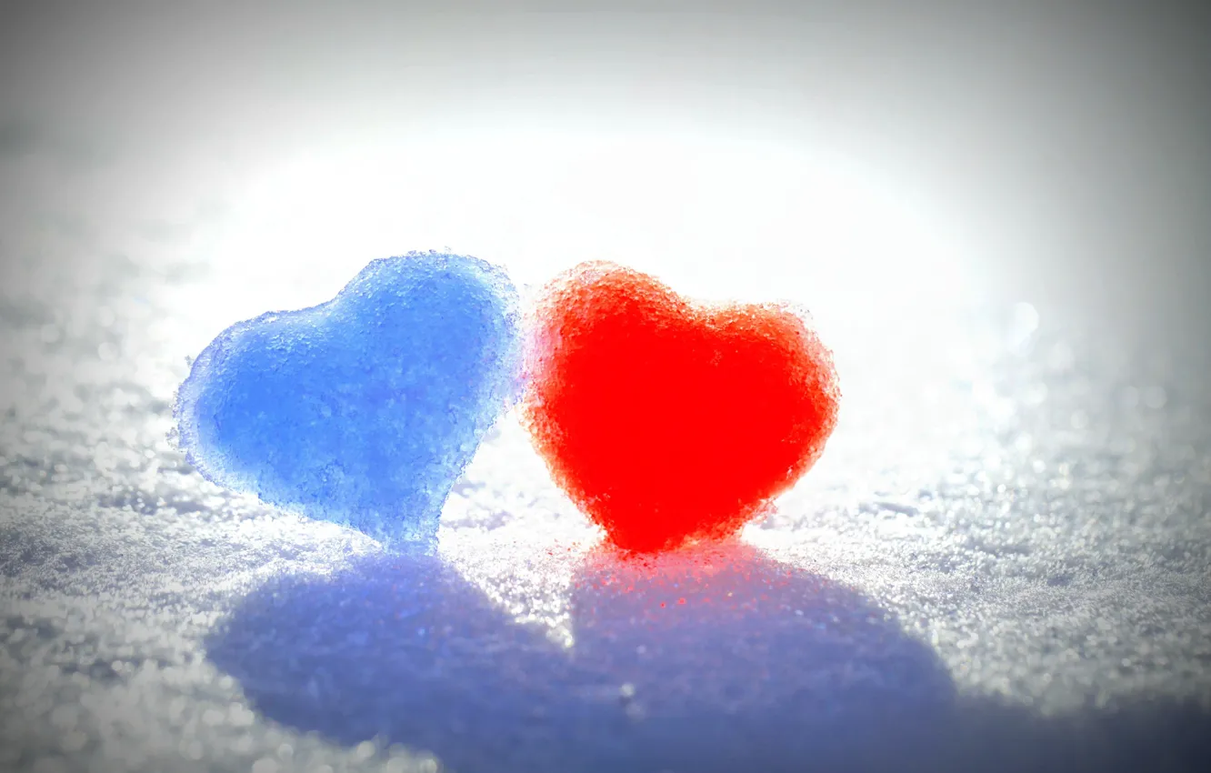 Photo wallpaper winter, snow, love, blue, red, background, mood, widescreen