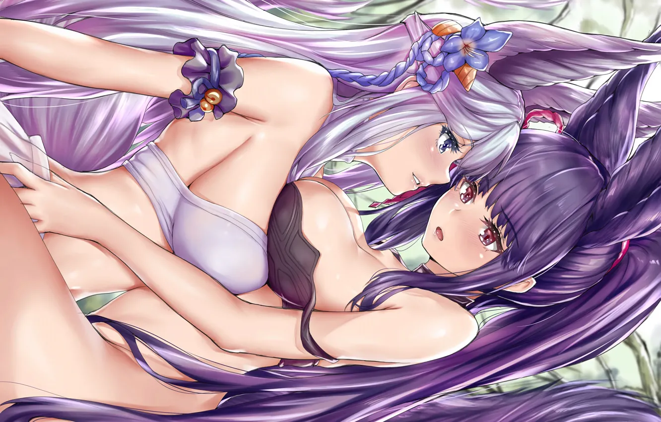 Photo wallpaper girl, sexy, lingerie, bra, cleavage, long hair, boobs, anime