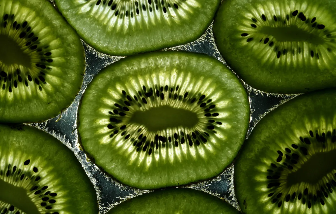 Photo wallpaper light, kiwi, slices, seeds