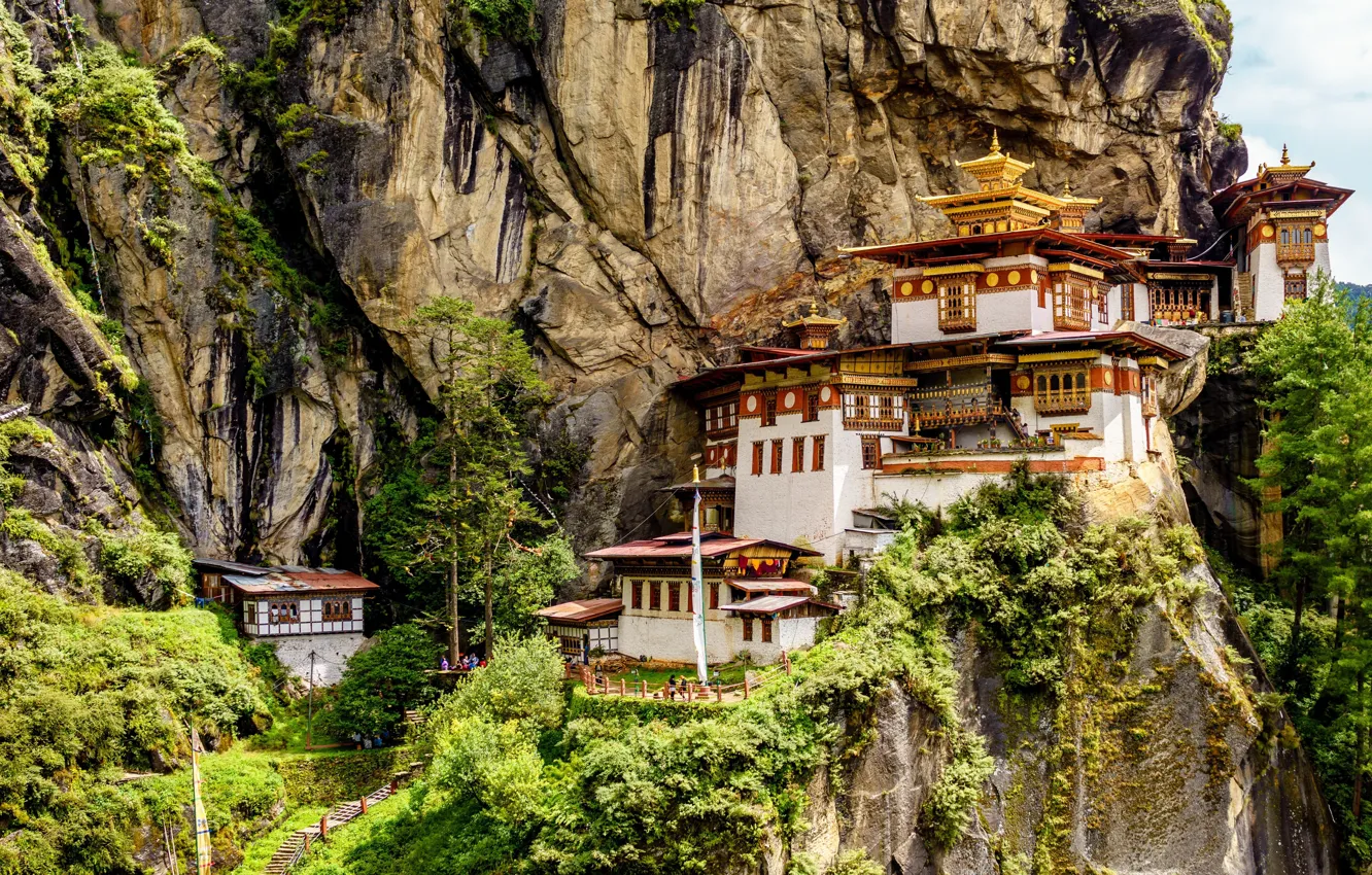 Photo wallpaper Bhutan, Asia, temple, cliff, Buddhism, Bhutan, buddhist monastery, Taktsang Monastery