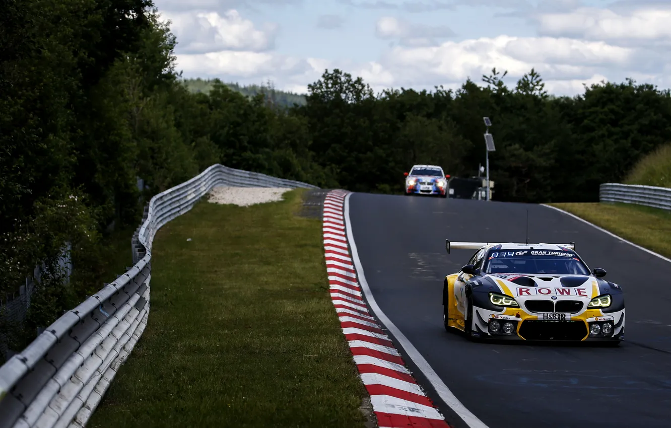 Photo wallpaper lawn, coupe, BMW, the fence, Speedway, 2019, M6 GT3