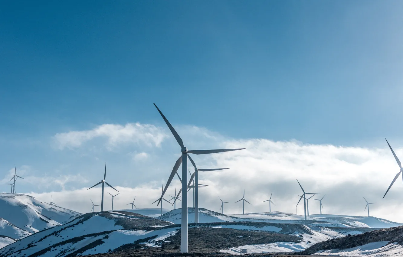 Photo wallpaper snow, mountains, Electromechanical, clean energy