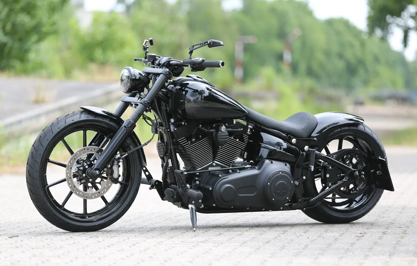 Photo wallpaper Harley-Davidson, Custom, Motorcycle, Breakout, Thunderbike, Completely Black