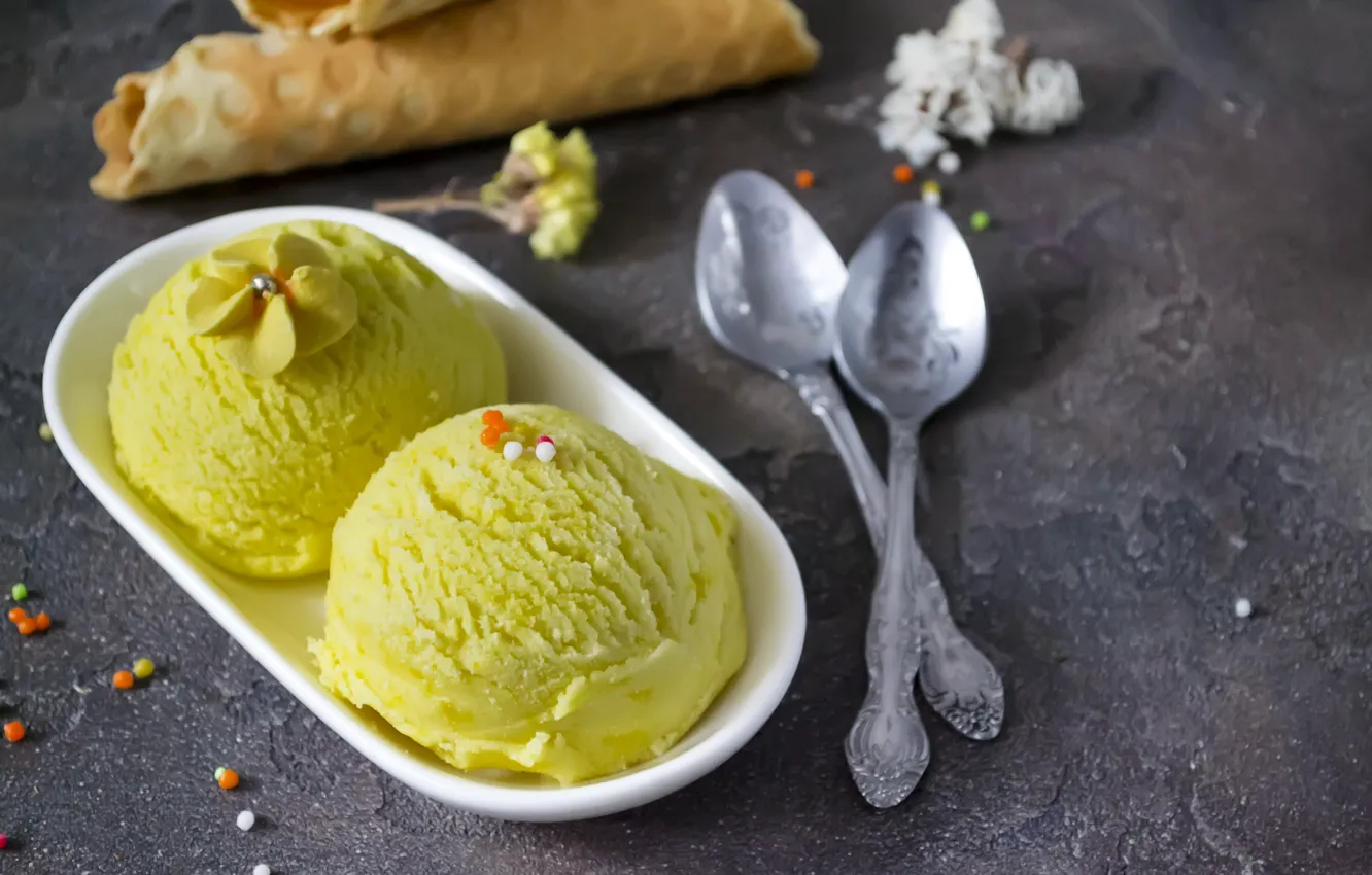 Photo wallpaper spoon, ice cream, dessert