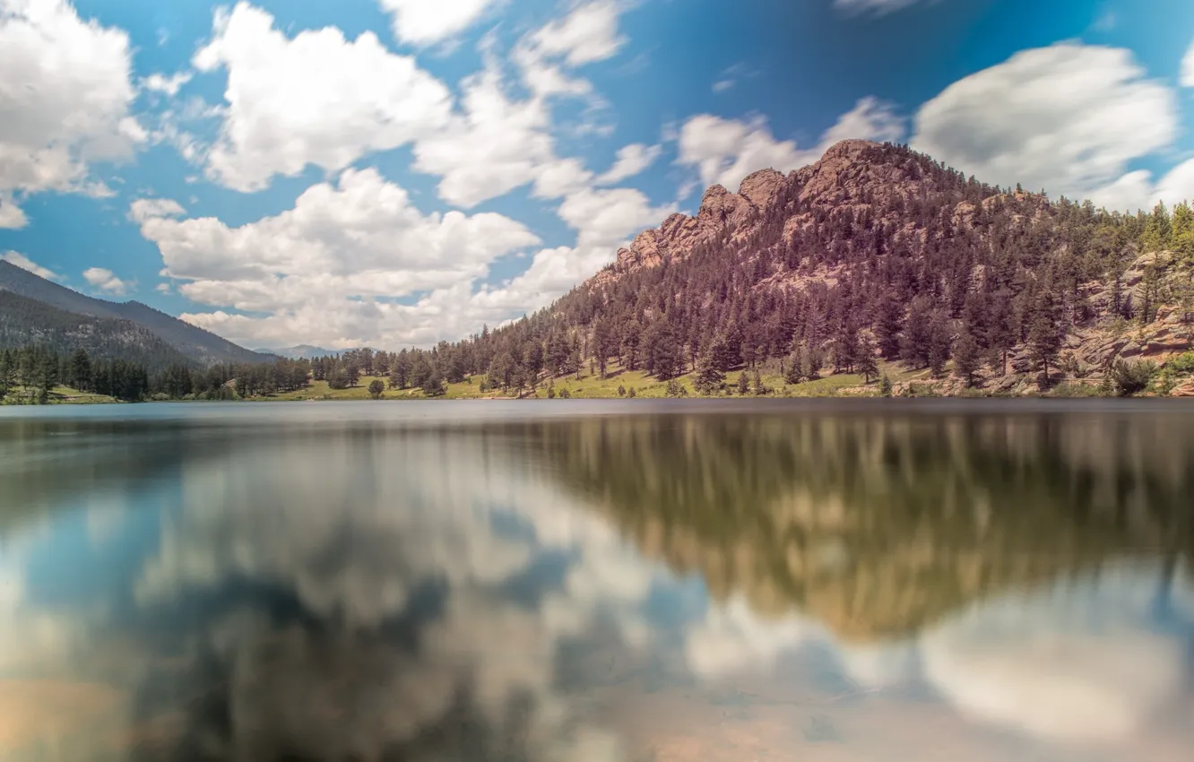 Photo wallpaper clouds, lake, mountain