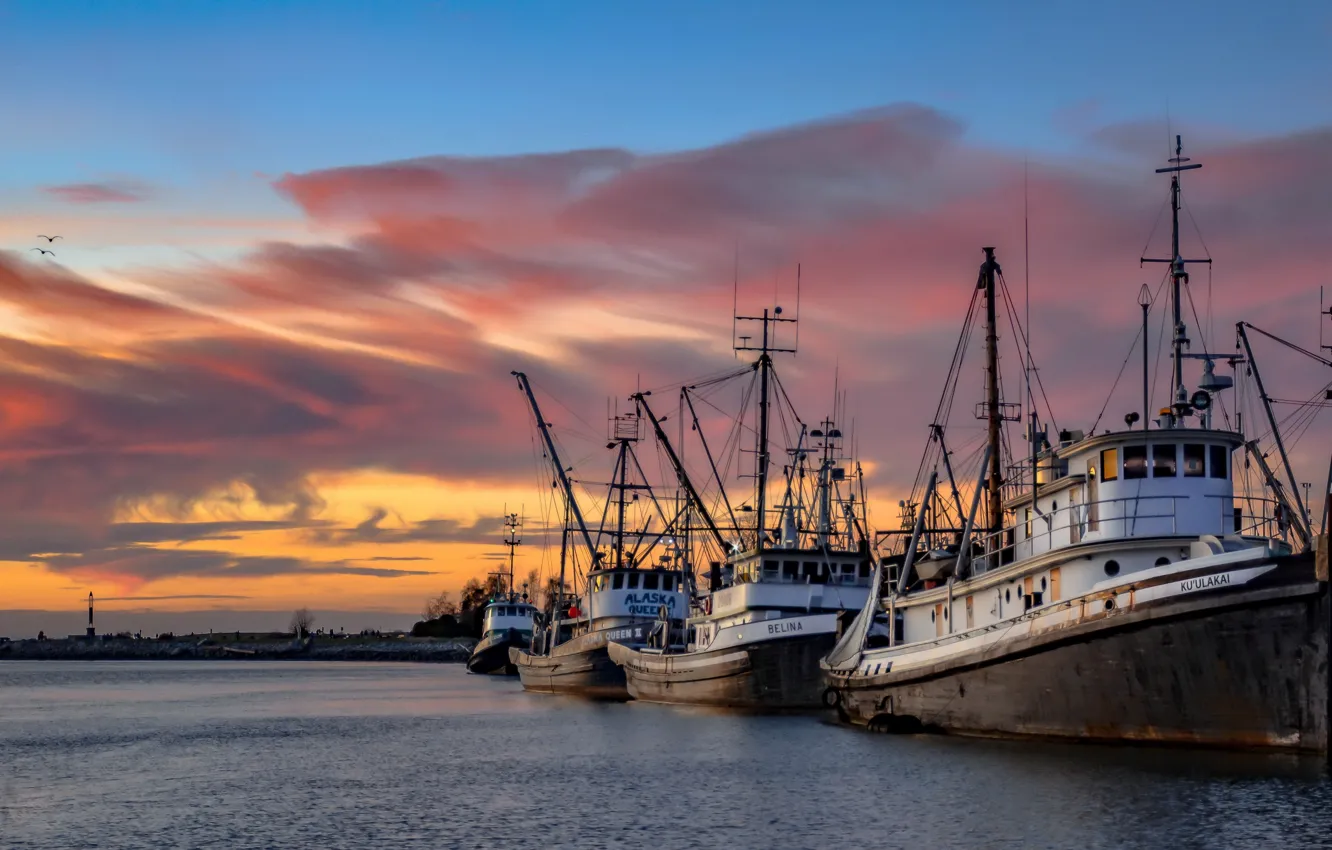 Photo wallpaper nature, ship, port