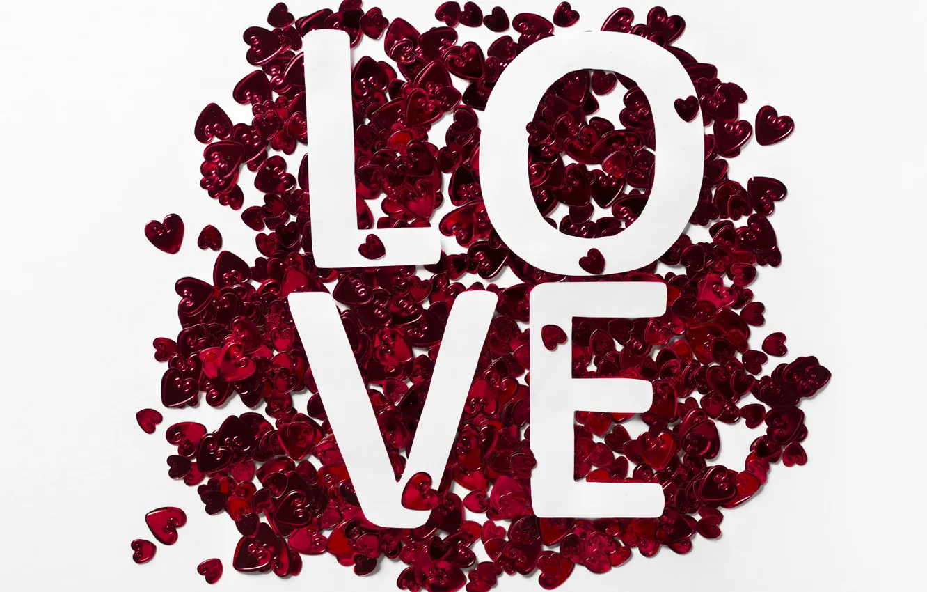 Photo wallpaper red, paper, the inscription, hearts, white background, love