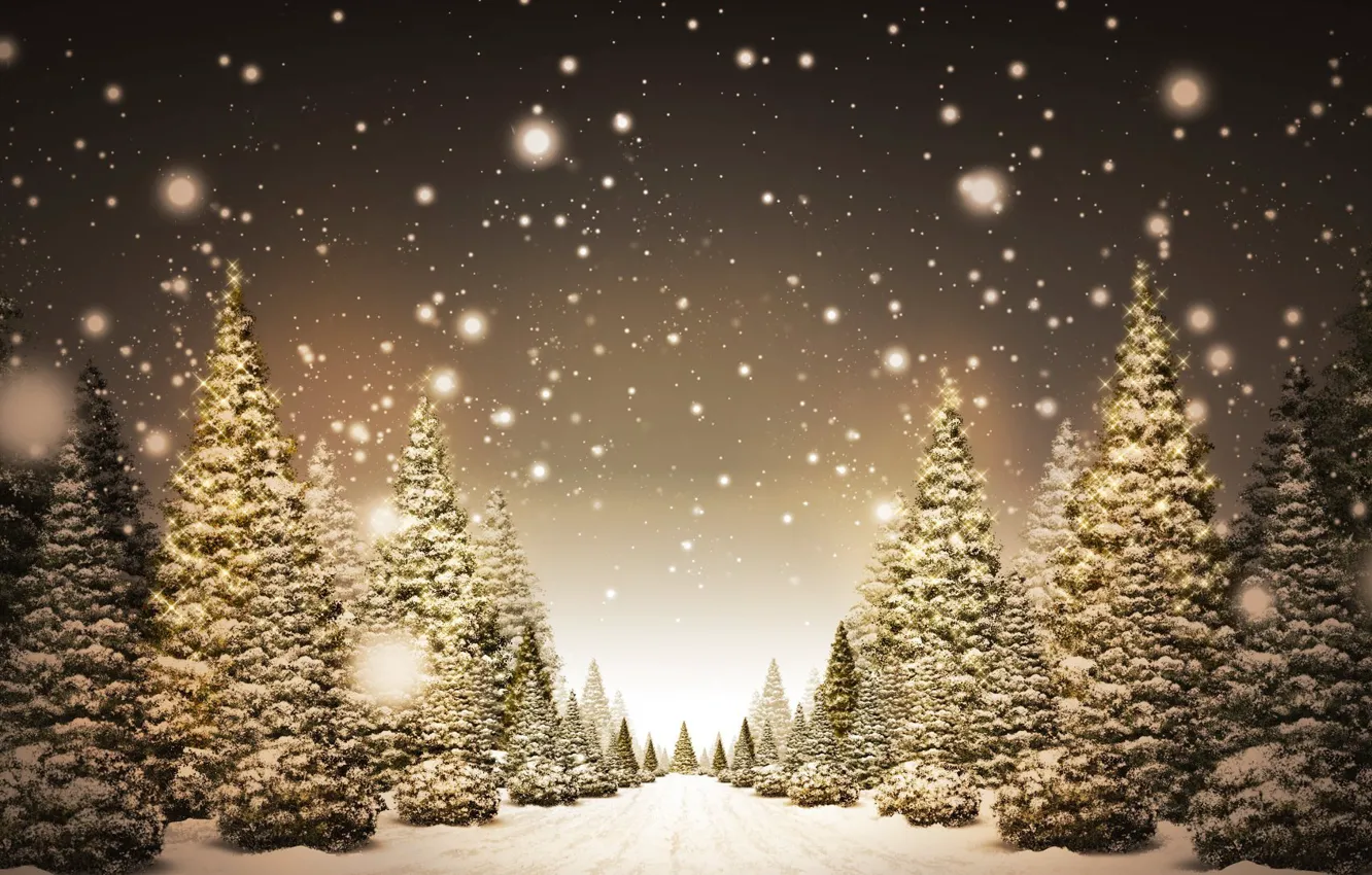 Photo wallpaper winter, forest, snow, ate, fabulous