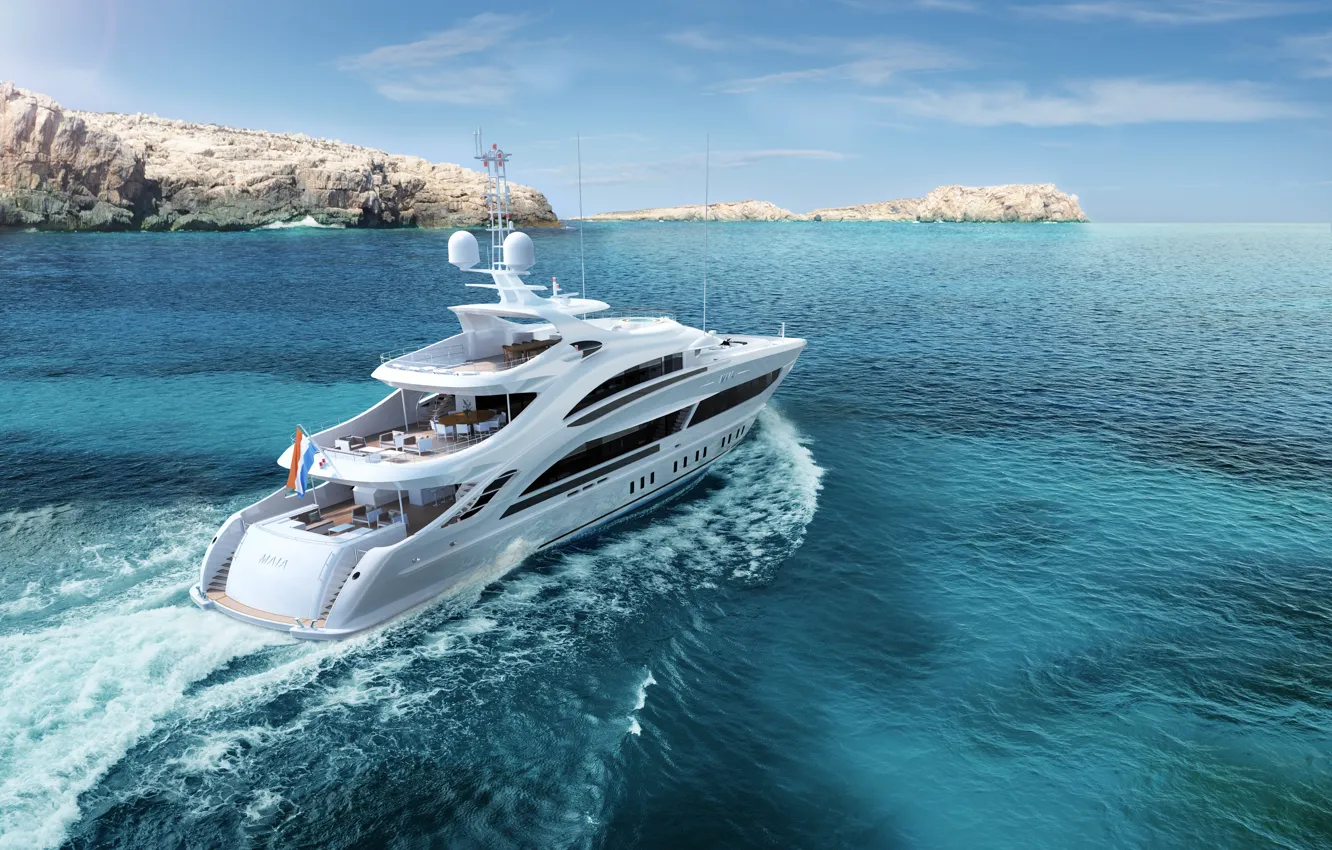Photo wallpaper sea, coast, motor yacht, 18350 Maia CAM-3, Netherlands Heesen Yachts