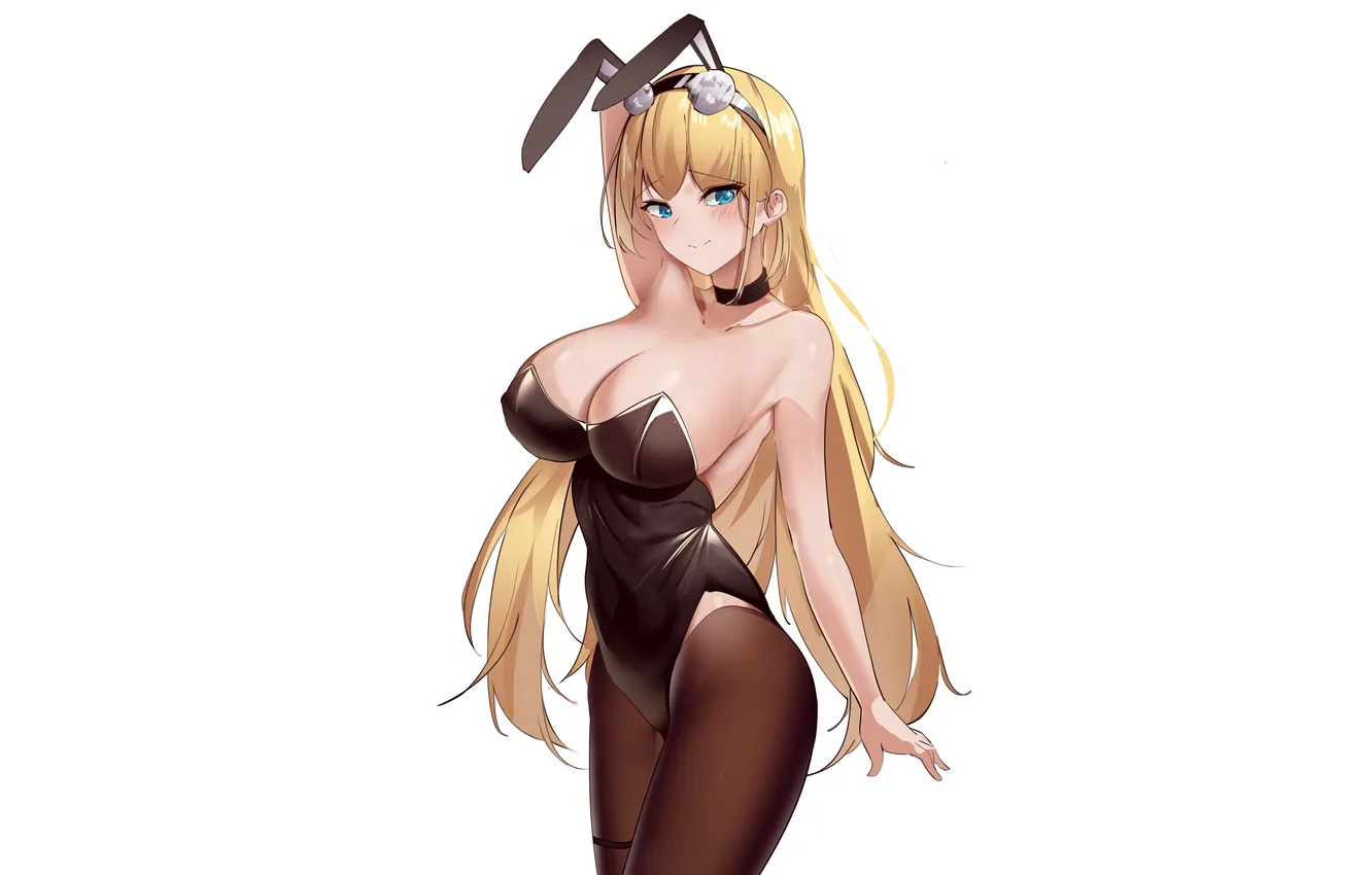 Photo wallpaper girl, sexy, cleavage, long hair, boobs, anime, blue eyes, beautiful