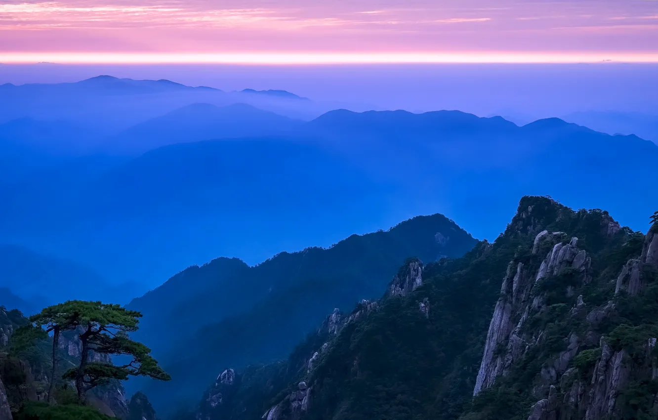 Photo wallpaper clouds, trees, mountains, China, Anhui