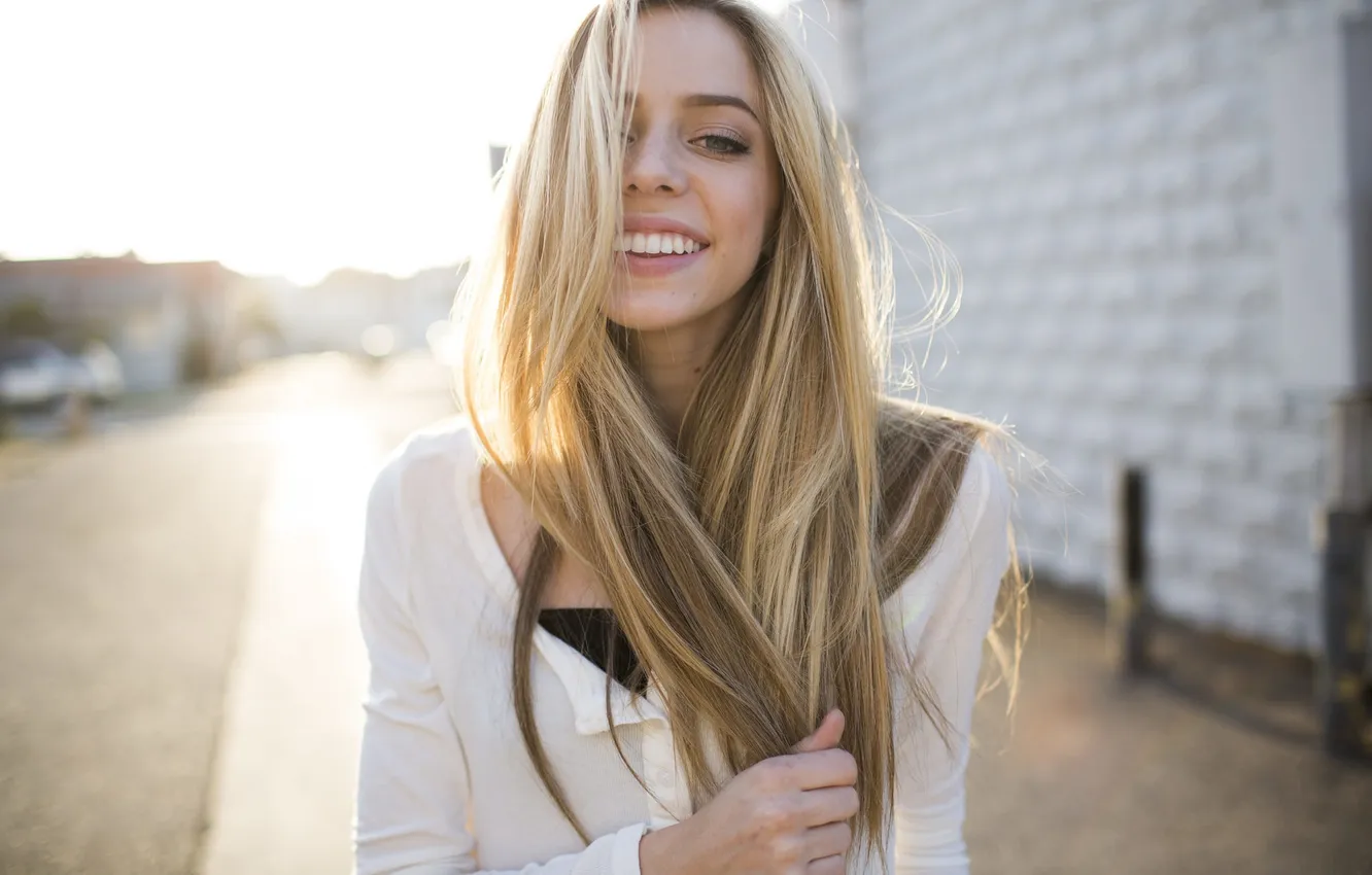 Photo wallpaper girl, smile, blonde