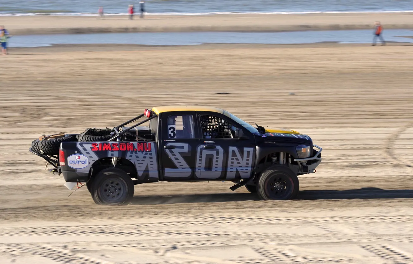 Photo wallpaper sand, machine, auto, beach, day, jeep, SUV, Dodge