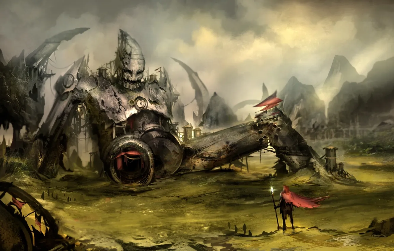 Photo wallpaper fiction, people, robot, art, by yobart, mechanical town