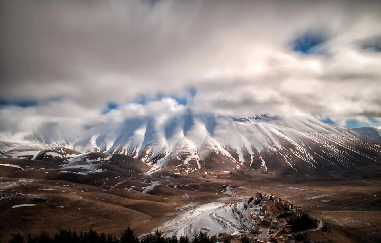 Photo wallpaper clouds, mountains, nature, view, panorama