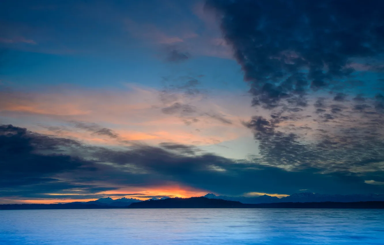 Photo wallpaper landscape, mountains, nature, lake, dawn