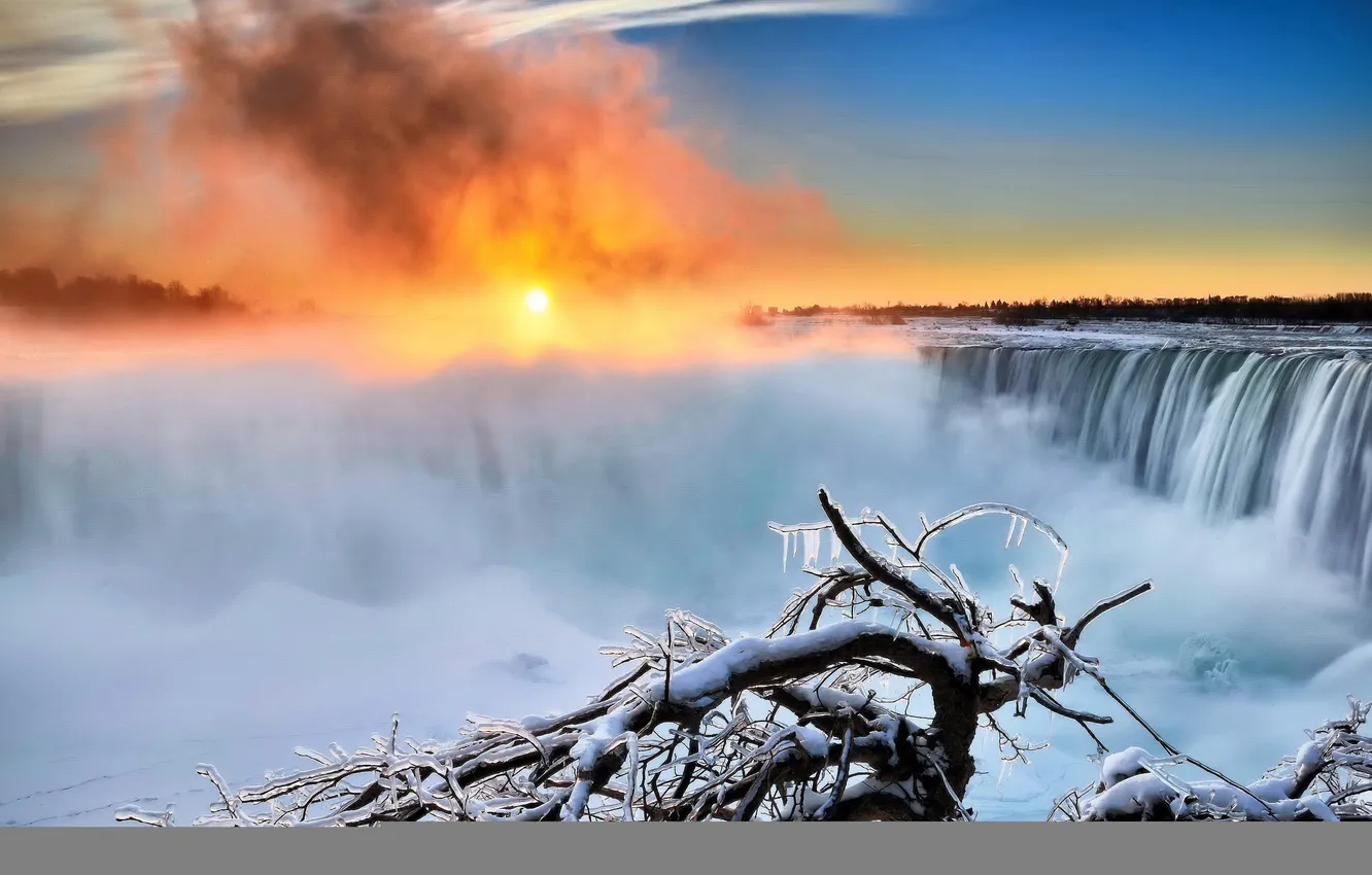 Photo wallpaper winter, dawn, morning, Niagara, Canada, Ontario