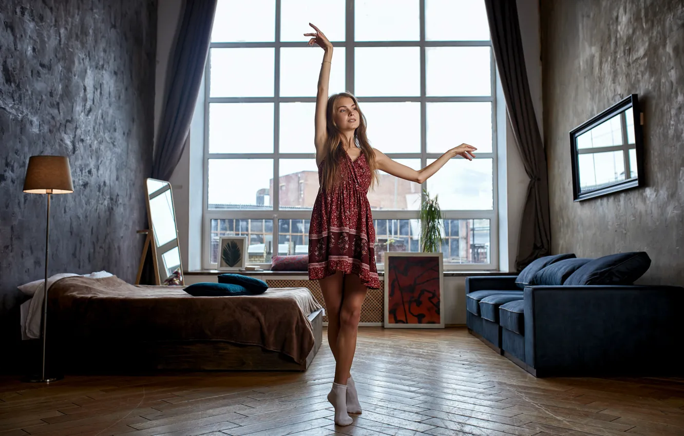 Photo wallpaper girl, dance, dress, legs, the beauty, socks, Alexander Urmashev